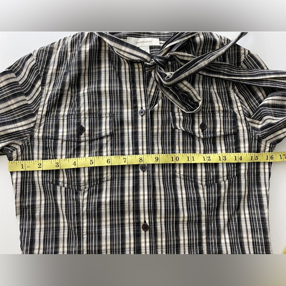 Country Road Women’s Blouse Top Long Sleeve Plaid Gingham Tie Neck Size XS 6 - Picture 7 of 8